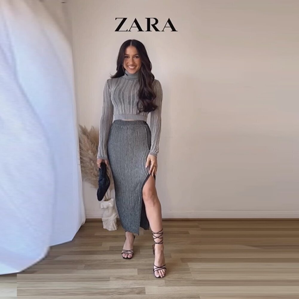 NWT New Zara Long Knit Ribbed Skirt 8779/003 Size L